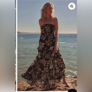 Radiant Garden Floral Chiffon Strapless Maxi Dress